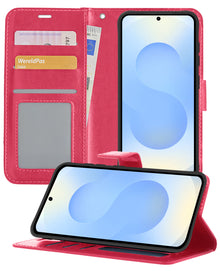 Samsung S25 Plus Hoesje Bookcase Cover met Kaarthouder - Donkerroze