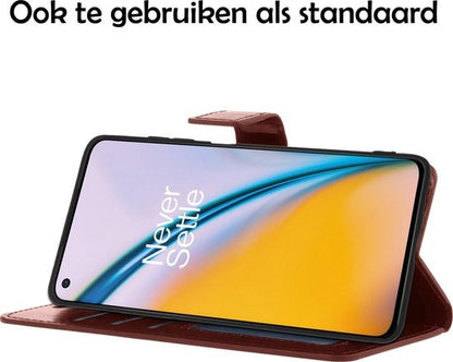 OnePlus Nord 2 Hoesje Bookcase Cover met Kaarthouder - Bruin