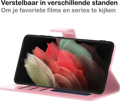 Samsung S21 Ultra Hoesje Bookcase Cover met Kaarthouder - Lichtroze