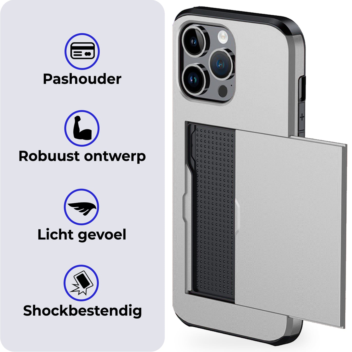 iPhone 16 Pro Max Hard Case Met Pashouder - Grijs