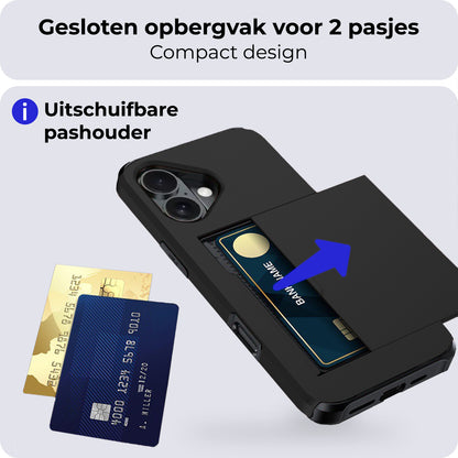 iPhone 16 Plus Hard Case Met Pashouder - Zwart