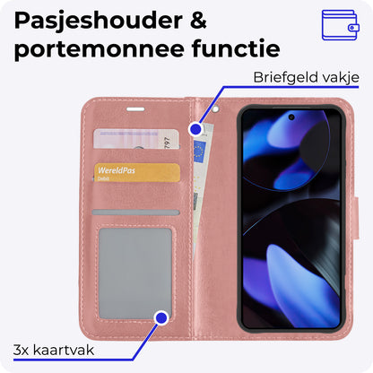 Google Pixel 9 Pro XL Hoesje Bookcase Cover met Kaarthouder - Rosé goud