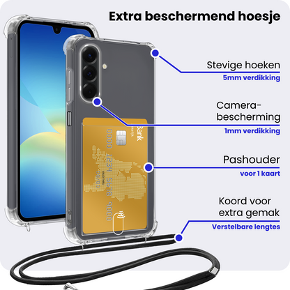 Samsung A26 Hoesje Kaarthouder met Koord Backcover Shockproof - Transparant