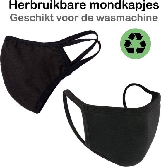 Mondkapje Wasbaar Zwart - Mondkapje Katoen Wasbaar Mondmasker Katoen - Wasbare Mondkapjes Niet Medisch Elastisch - Universeel