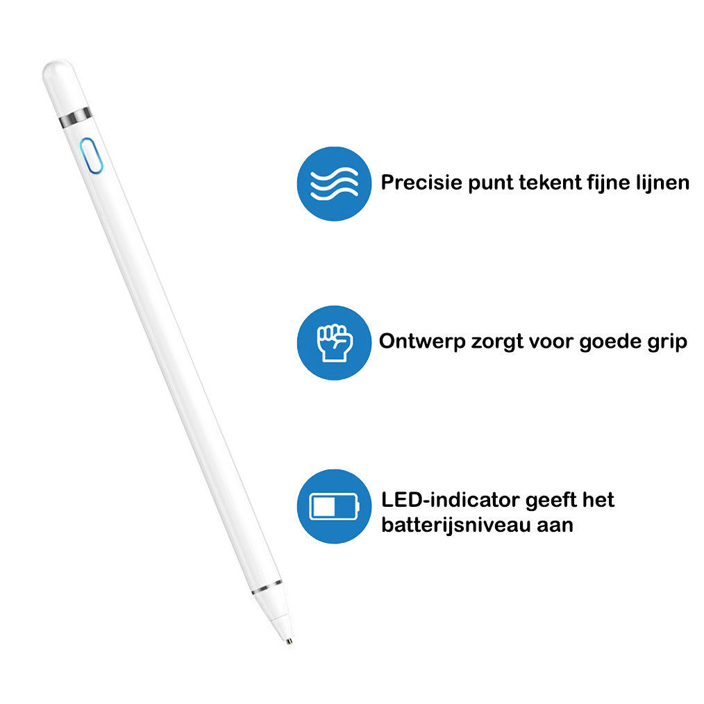 Active Stylus Pen Touch Pen Pencil Oplaadbaar Geschikt Voor Tablets En Telefoons Universeel - Wit