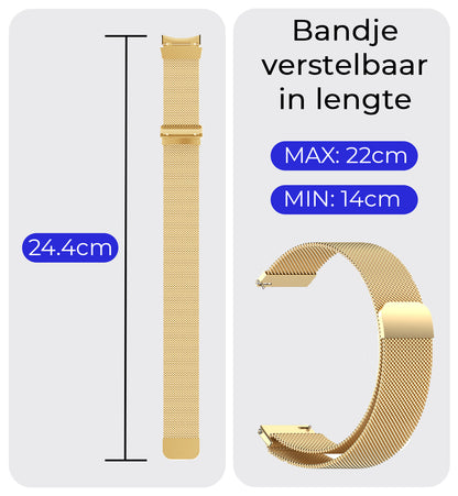 Milanese Horlogeband Geschikt voor Samsung Watch 5 Bandje Milanees - Polsbandje Met Magneetsluiting Geschikt voor Samsung Galaxy Watch 5 Bandje Milanees - Goud