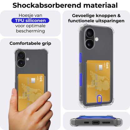 iPhone 16 Plus Hoesje Kaarthouder Backcover Shockproof - Transparant