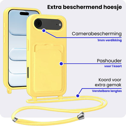 iPhone Air Hoesje Met Telefoonkoord en Pasjeshouder Siliconen - Geel