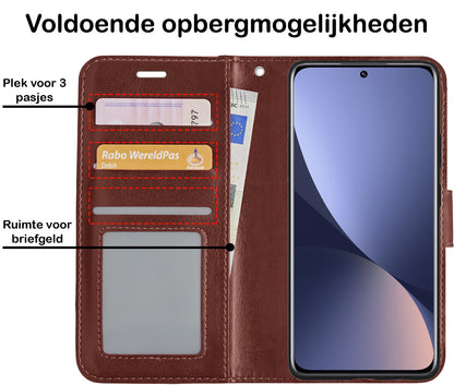 Xiaomi 12 Hoesje Bookcase Cover met Kaarthouder - Bruin