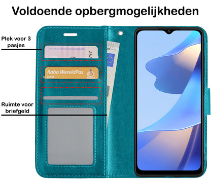 OPPO A16s Hoesje Bookcase Cover met Kaarthouder - Turquoise