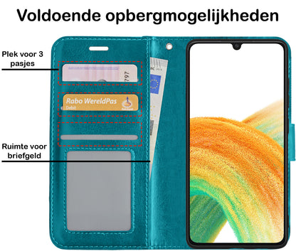Samsung A33 Hoesje Bookcase Cover met Kaarthouder - Turquoise
