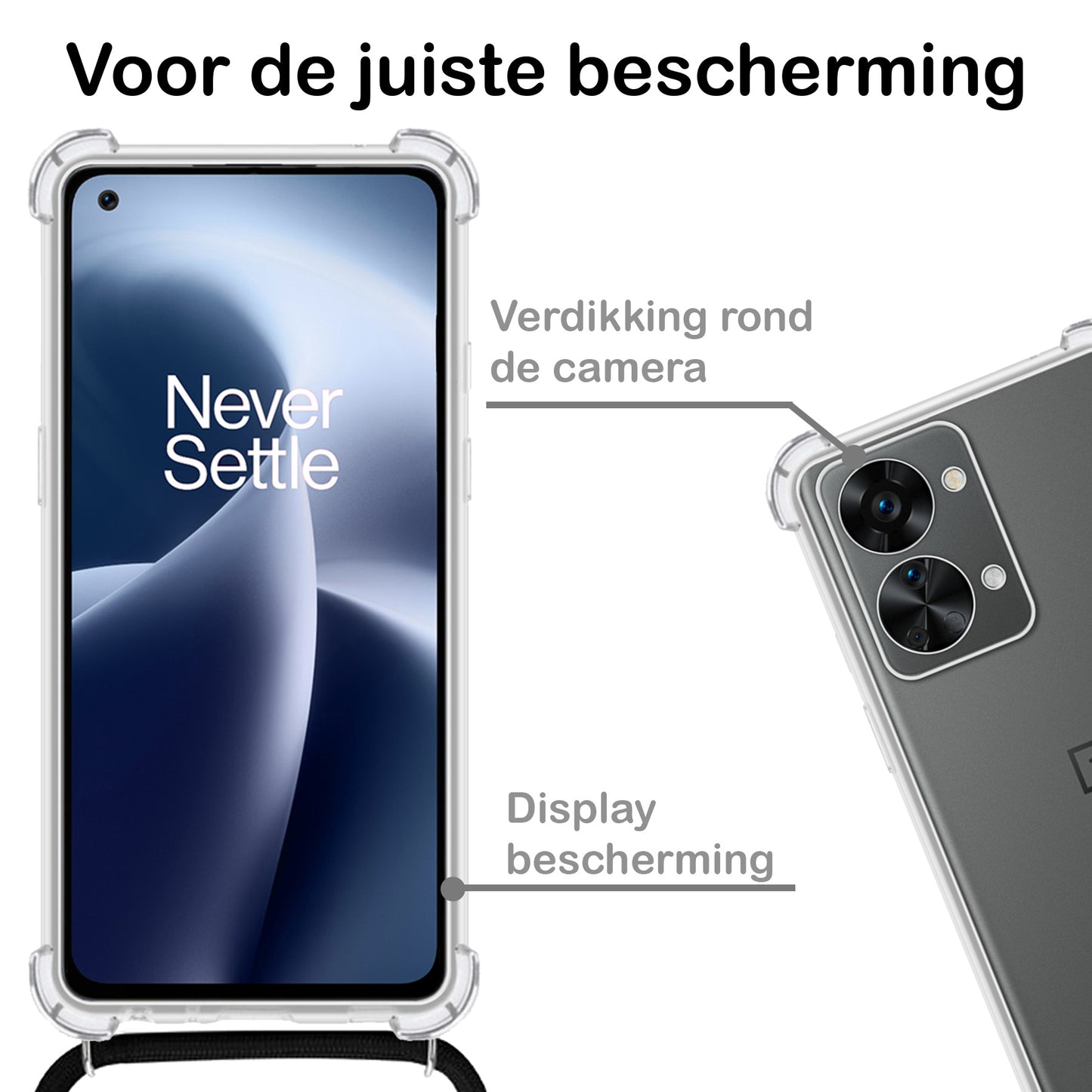 OnePlus Nord 2T Hoesje met Koord Siliconen - Transparant