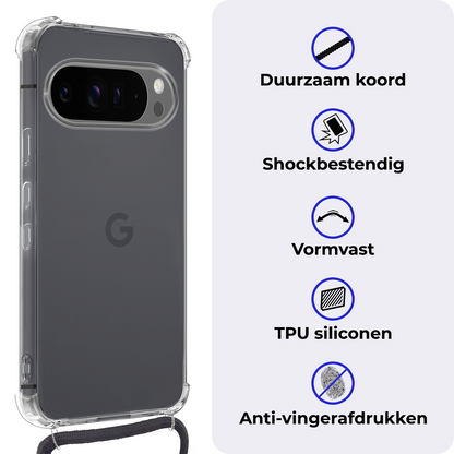 Google Pixel 9 Pro Hoesje met Koord Backcover Shockproof - Transparant