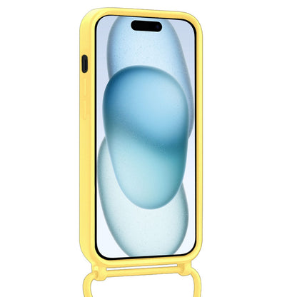 iPhone 15 Hoesje Met Telefoonkoord en Pasjeshouder Siliconen - Geel