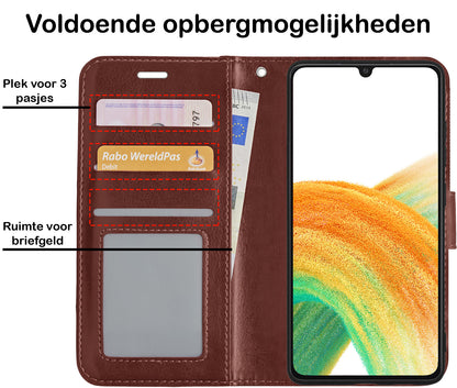 Samsung A33 Hoesje Bookcase Cover met Kaarthouder - Bruin