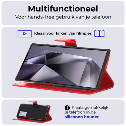Samsung S24 Ultra Hoesje Bookcase Cover met Kaarthouder - Rood