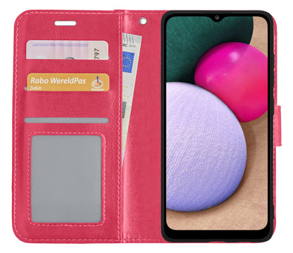 Samsung A02s Hoesje Bookcase Cover met Kaarthouder - Donkerroze