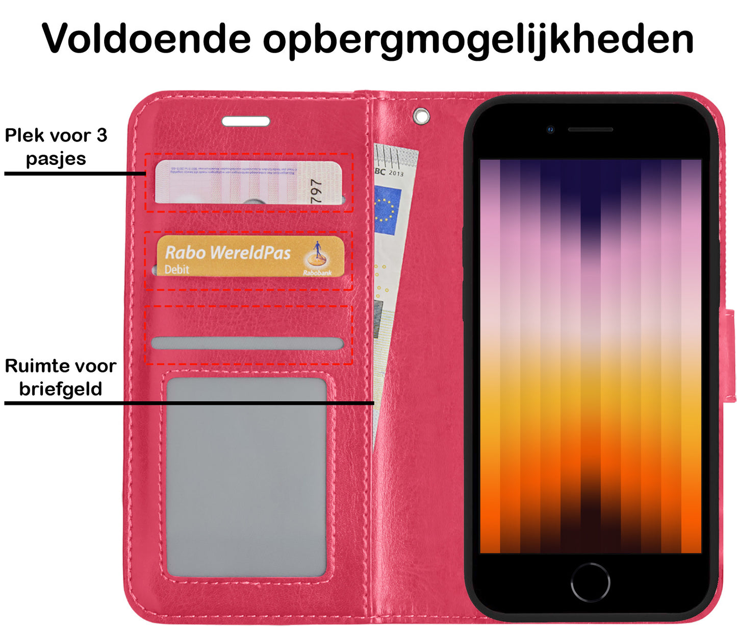 iPhone SE 2022 Hoesje Book Case Kunstleer - Donkerroze