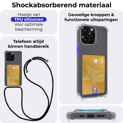 iPhone 11 Pro Max Hoesje Kaarthouder met Koord Backcover Shockproof - Transparant