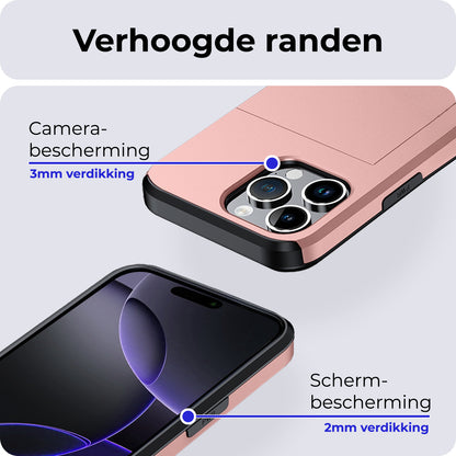 iPhone 16 Pro Hoesje Kaarthouder Hard Case Shockproof - Rosé goud