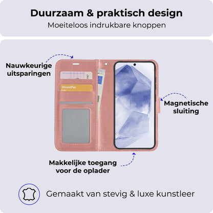 Samsung A55 Hoesje Bookcase Cover met Kaarthouder - Rosé goud