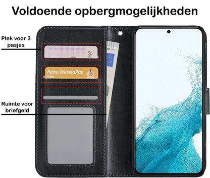 Samsung S22 Hoesje Bookcase Cover met Kaarthouder - Zwart