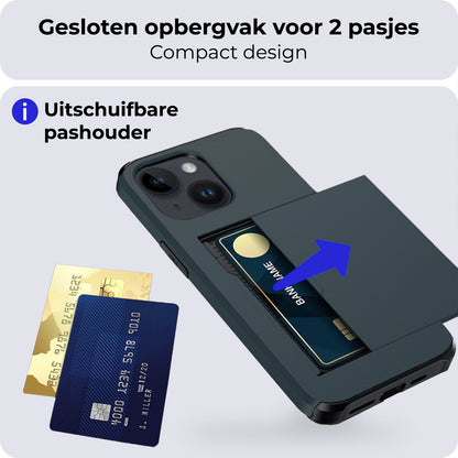 iPhone 15 Plus Hoesje Kaarthouder Hard Case Shockproof - Donkerblauw