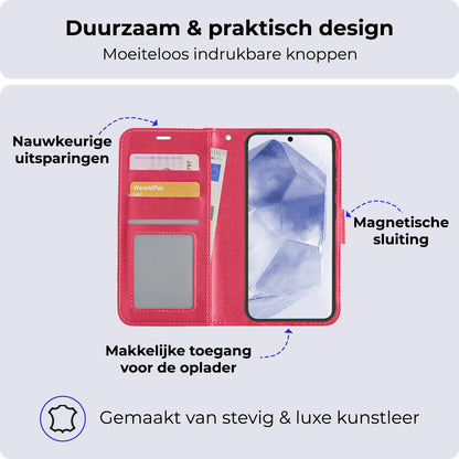 Samsung A55 Hoesje Bookcase Cover met Kaarthouder - Donkerroze