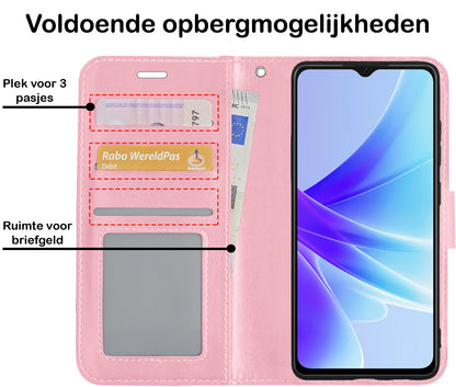 OPPO A57s Hoesje Bookcase Cover met Kaarthouder - Lichtroze