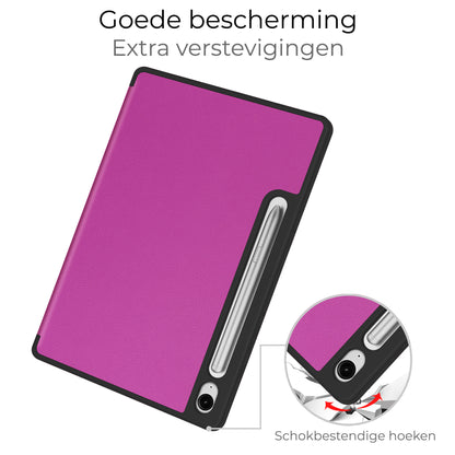 Samsung Galaxy Tab S9 FE Trifold Bookcase Hoes met Penhouder voor S Pen - Paars