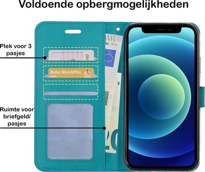 iPhone 12 Pro Max Hoesje Bookcase Cover met Kaarthouder - Turquoise