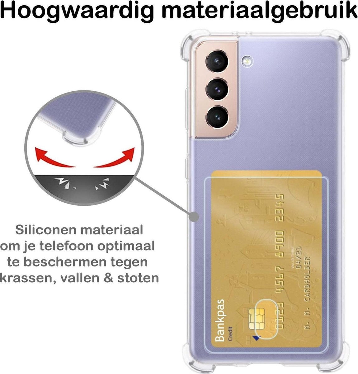 Samsung S21 Plus Hoesje met Pasjeshouder Siliconen - Transparant