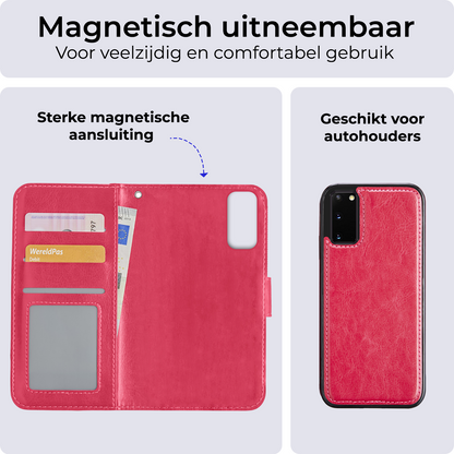 Samsung S20 Hoesje Bookcase Cover Uitneembaar - Donkerroze