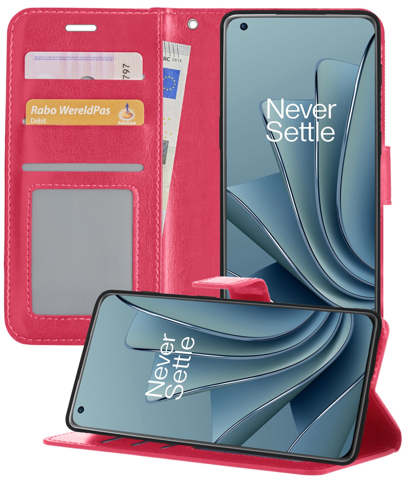 OnePlus 10 Pro Hoesje Book Case Kunstleer - Donkerroze