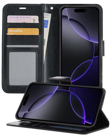 iPhone 16 Pro Max Hoesje Bookcase Cover met Kaarthouder - Zwart