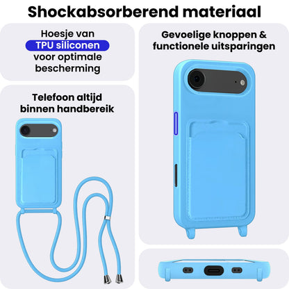 iPhone Air Hoesje Met Telefoonkoord en Pasjeshouder Siliconen - Lichtblauw