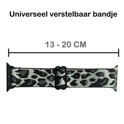 Horloge Bandje Geschikt Voor Apple Watch 1-8 / SE - 38/40/41 mm Bandje Stof - Panter Wit