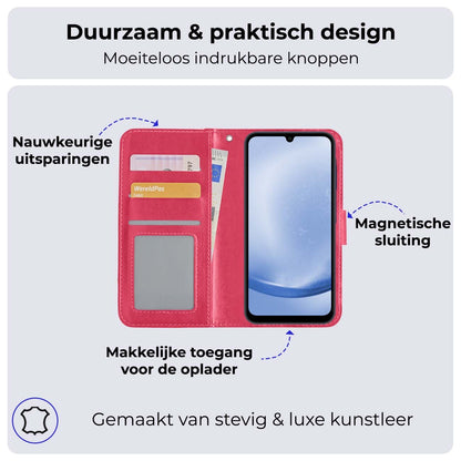 Samsung A25 Hoesje Bookcase Cover met Kaarthouder - Donkerroze