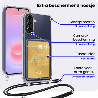Samsung A37 Hoesje Kaarthouder met Koord Backcover Shockproof - Transparant