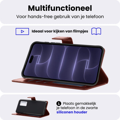 iPhone 18 Pro Max Hoesje Bookcase Cover met Kaarthouder - Bruin