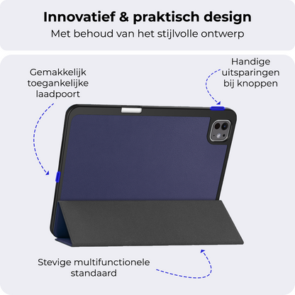 iPad Pro 2024 (13 inch) Trifold Bookcase Hoes met Penhouder voor Apple Pen - Donkerblauw