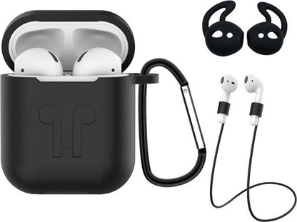 AirPods 1 Hoesje Siliconen 3-in-1 met Clip - Zwart