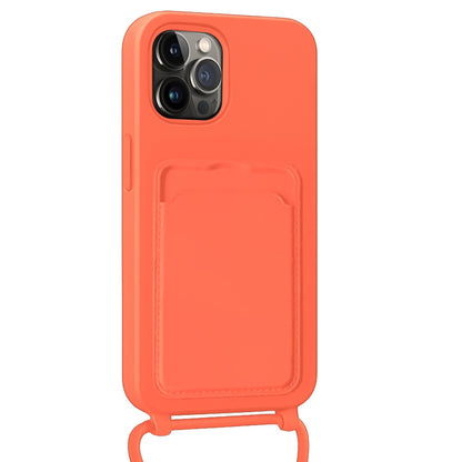 iPhone 15 Pro Max Hoesje Met Telefoonkoord en Pasjeshouder Siliconen - Papaya
