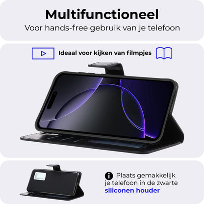 iPhone 16 Pro Max Hoesje Bookcase Cover met Kaarthouder - Zwart