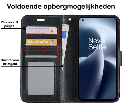 OnePlus Nord 2T Hoesje Bookcase Cover met Kaarthouder - Zwart