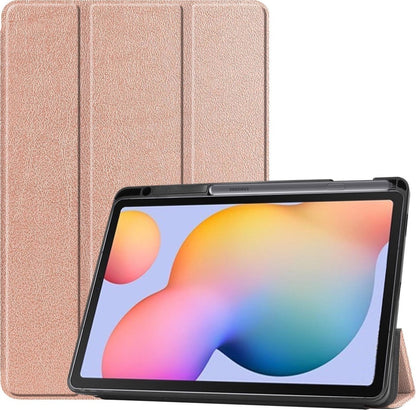 Samsung Galaxy Tab S6 Lite Trifold Bookcase Hoes met Penhouder voor S Pen - Rosé goud