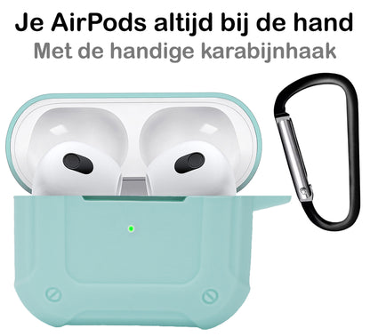 AirPods 3 Hoesje Shock Proof Case Siliconen met Clip - Mint