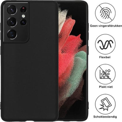 Samsung S21 Ultra Hoesje Siliconen Backcover Lichtgewicht - Zwart