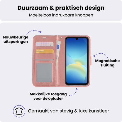 Samsung A26 Hoesje Bookcase Cover met Kaarthouder - Rosé goud