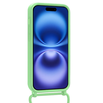 iPhone 16 Plus Hoesje Met Telefoonkoord en Pasjeshouder Siliconen - Groen